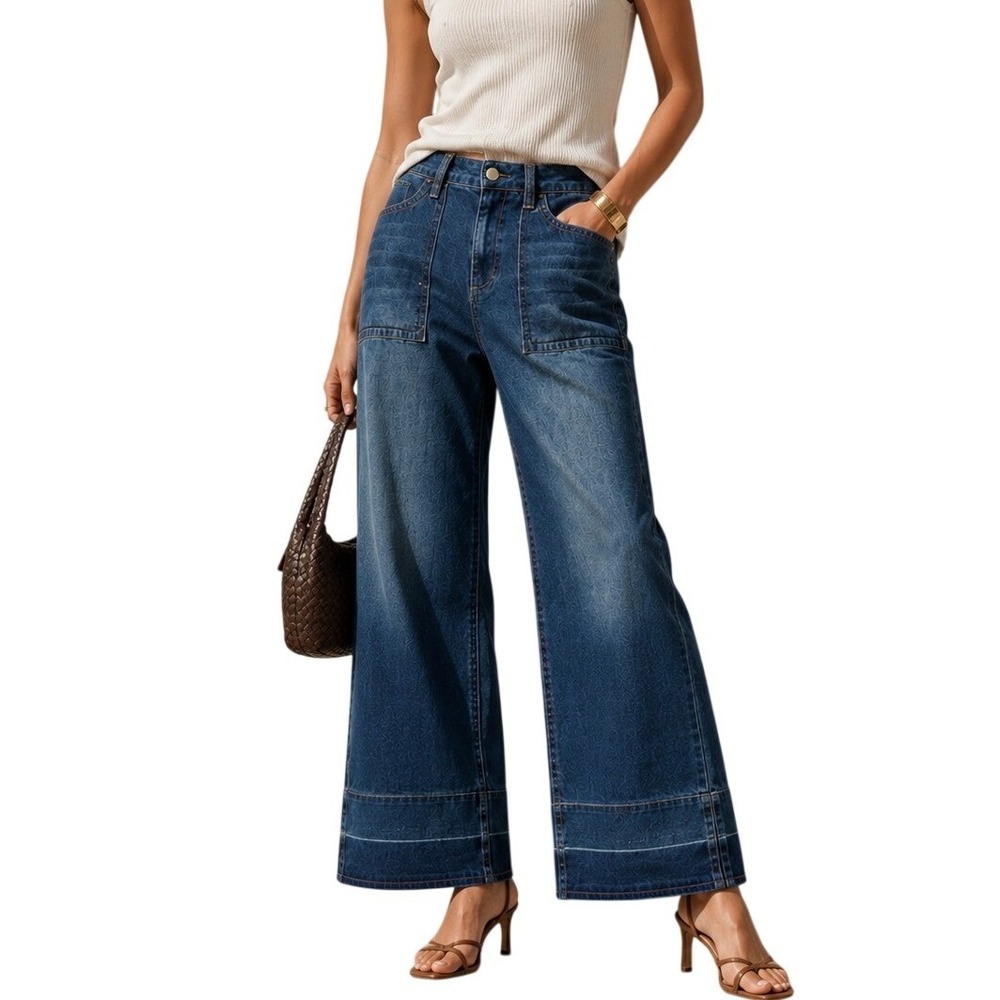 Seven7 Womens Blue High Rise Boho Gaucho Wide Leg Raw Hem Denim Jeans Size 12